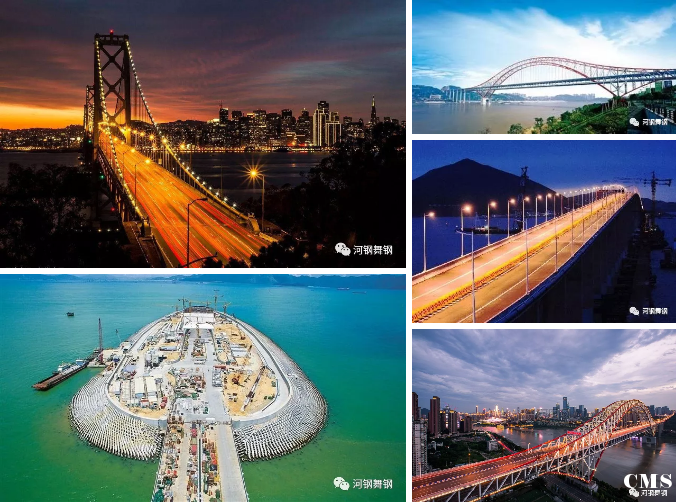 舊金山新海灣大橋、港珠澳大橋、滬通長江大橋、平潭海灣大橋、鄭新黃河大橋、重慶朝天門大橋等著名大橋